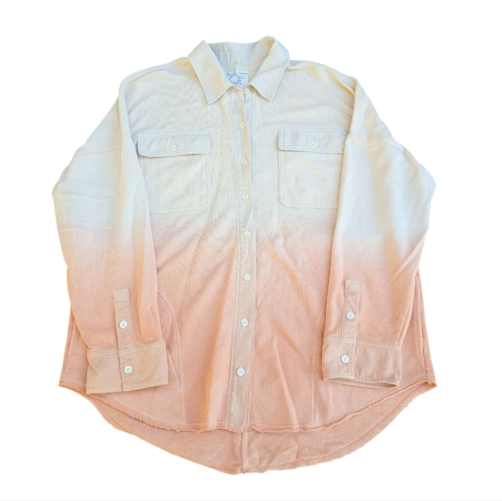 Aerie Offline Shacket Peach And Cream Sz L